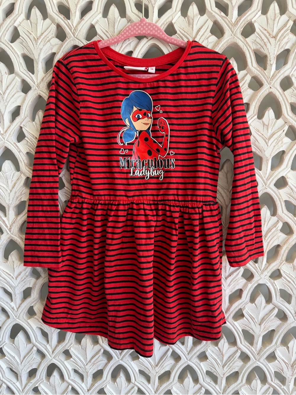 Miraculous Ladybug Girls Red Striped Dress Size 98 3T